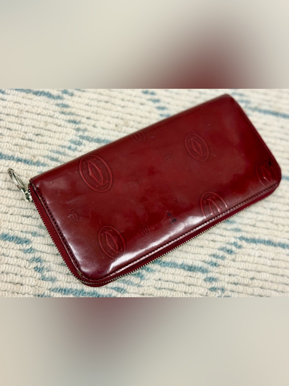 CARTIER Vintage “Happy Birthday” Red Patent Leather Monogram Zippy Long Wallet - Picture 10 of 16
